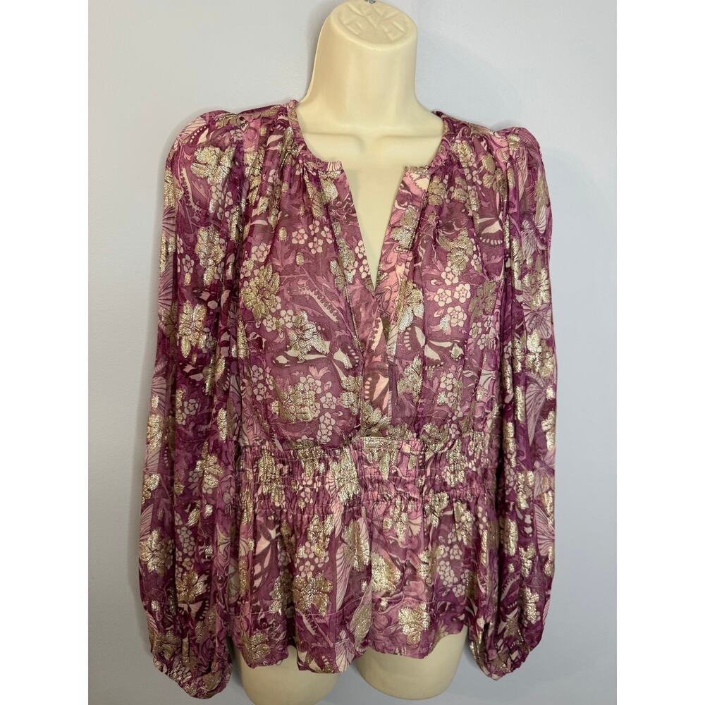 Anthropologie Somerset Floral Chiffon Blouse Floral Women's M New Romantic - Picture 9 of 15